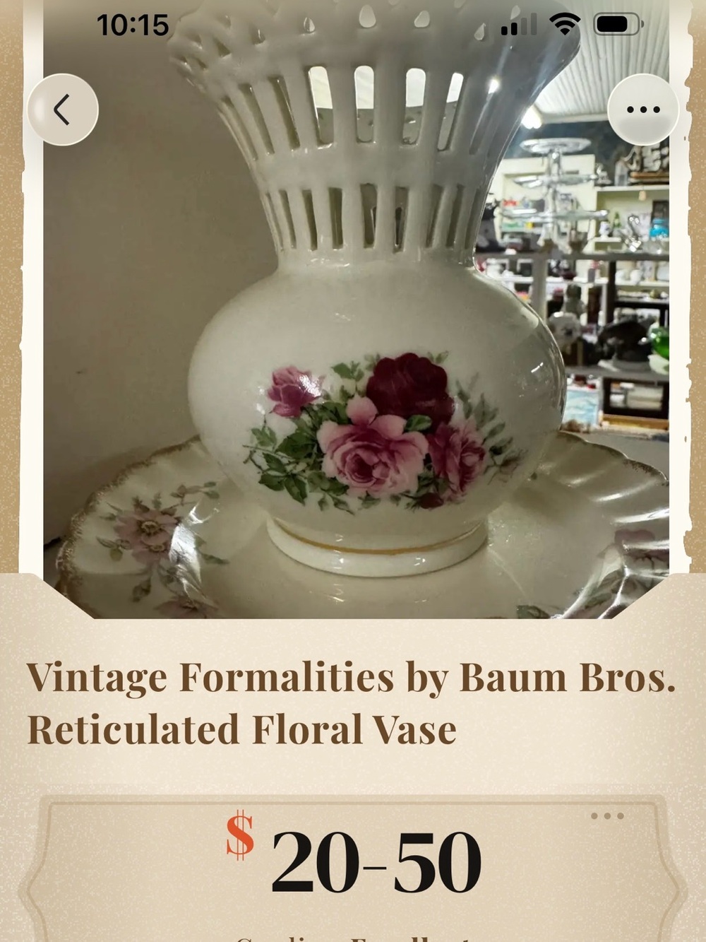 Vintage Formalities Floral Reticulated White Ceramic Vase by Baum Bros.